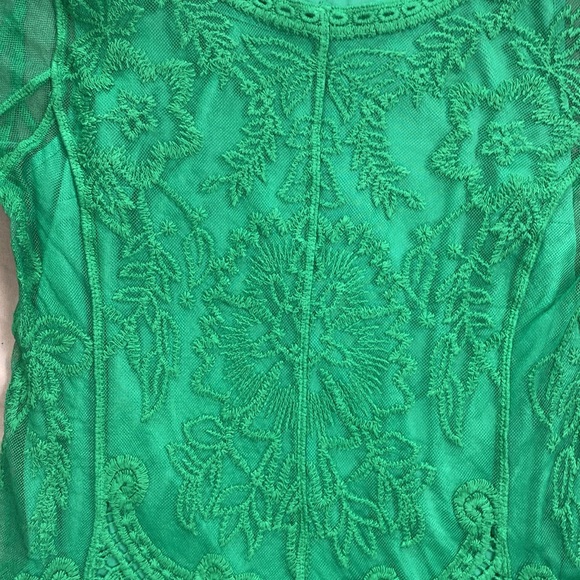 Kelly Green Lace Crochet Top Ultra Pink Boho Statement Blouse Size Small S - Picture 3 of 9